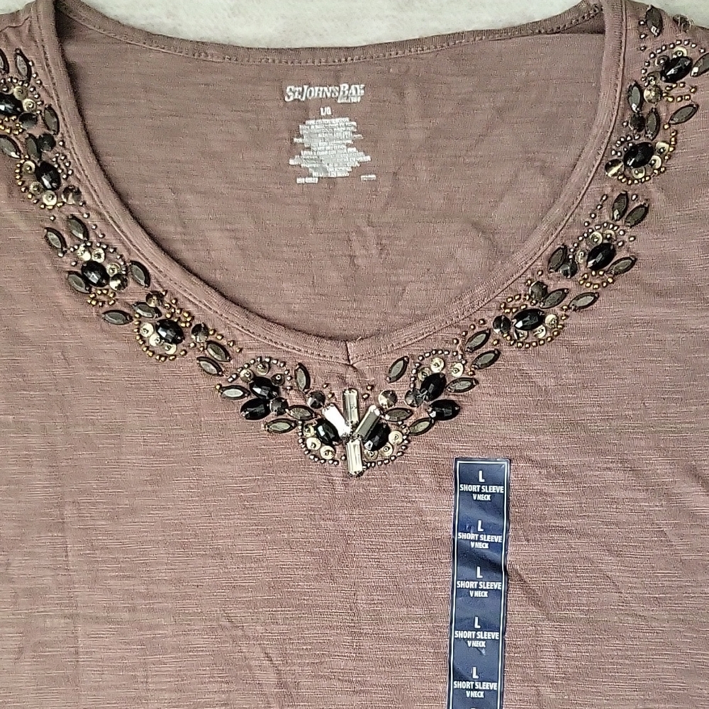 St. John's Bay Embellished Short Sleeve Top - Brown - Picture 3 of 4